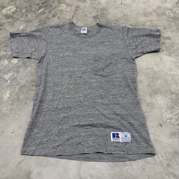 Russell Athletic Single Stitch T-Shirt Men's M Gray Solid Pocket Made In USA - Picture 1 of 7